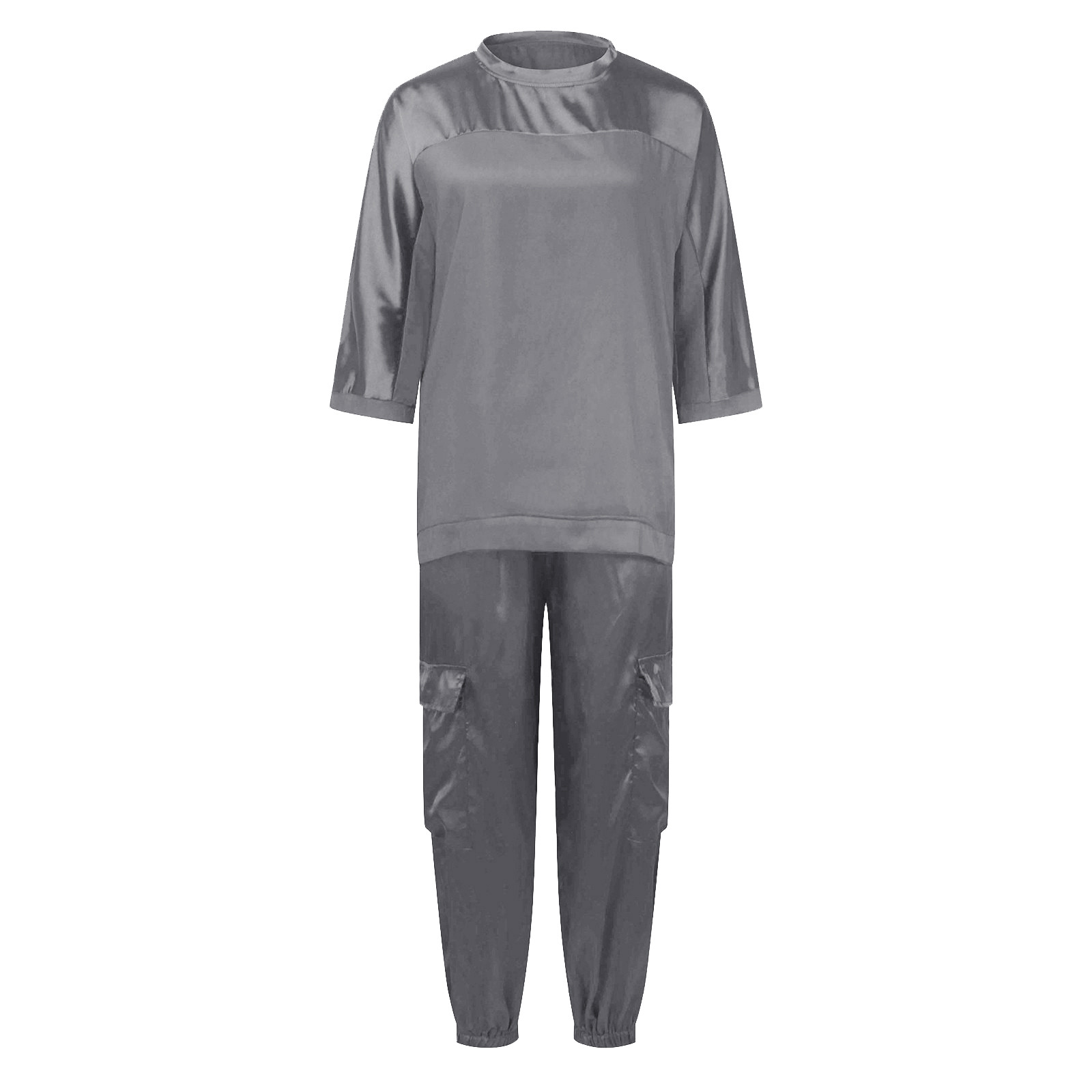 thumbnail image 4 of Conjunto de pijama de mujer con top de manga media y pantalones de satén suave - Poliéster spandex, estampado, para todas las estaciones - S-XXXXXL, 4 of 5